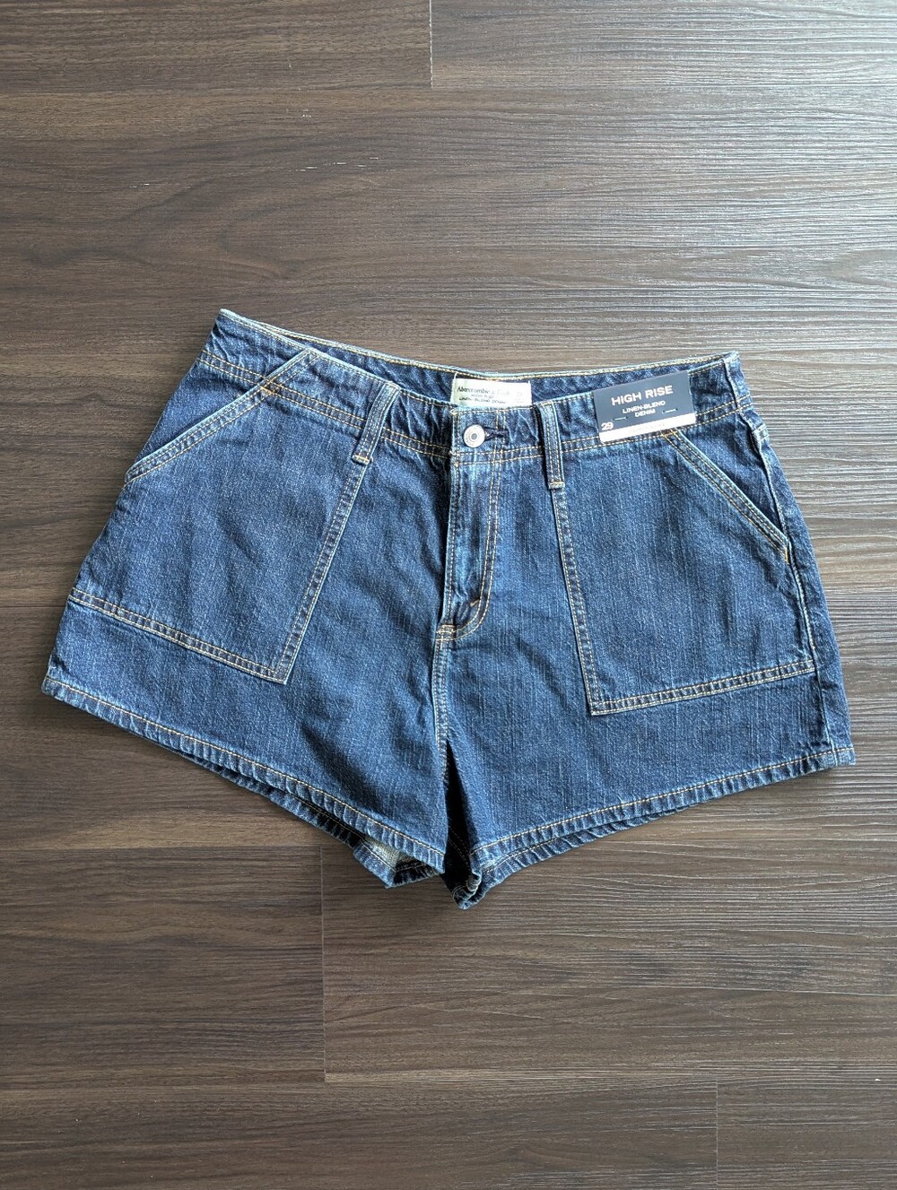 NWT A&F High Rise Linen Blend Denim Shorts 29 Summer Beach 90s Minimalist Style - Picture 3 of 7